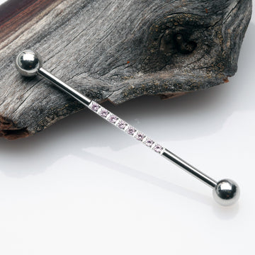 Detail View 1 of Sparkle Lined Gems Industrial Barbell-Pink